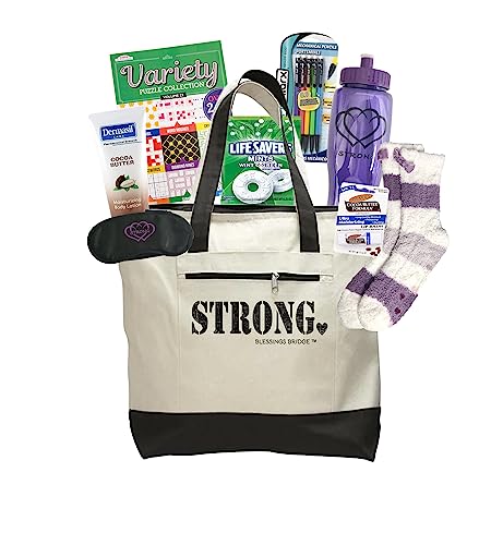 Cancer Chemo Care Package Get Well Gift for Women: Inspirational Large Canvas Tote Bag Holds 8 Must Have Feel Better Comfort Items Recommended Recovery Gifts Hand Picked by a Cancer Survivor
