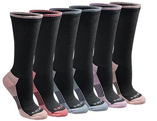Dickies womens Dritech Advanced Moisture Wicking Crew Socks, Black With Bluish (6 Pairs), Shoe Size 6-9 US