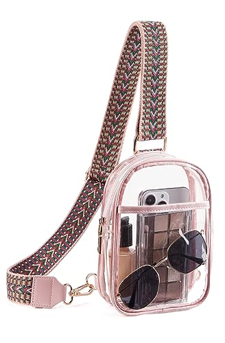 Telena Clear Sling Bag, Clear Fanny Pack Stadium Approved Crossbody Bag Purses for Women Heavy Duty Transparent Chest Bag with Adjustable Strap Pink