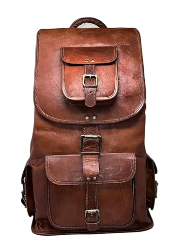 jaald 21' Brown Leather Laptop Backpack Vintage Daypack College Travel Rucksack