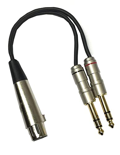 Studio Z XLR 6' Y Splitter Cable Gold Tips, 3 Pin Balanced XLR Female to Dual 1/4' Patch or Male to Dual 1/4' Y Cable Balanced Microphone Splitter Cord Audio Adaptor 6 Inch (6' Female to Dual 1/4')