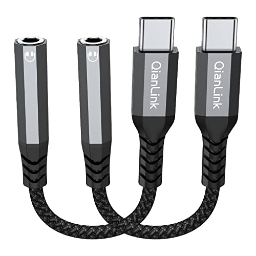 USB Type C to 3.5mm Female Headphone Jack Adapter, (2-Pack) USB C to Aux Audio Dongle Cable Cord for iPhone 15 Plus 15 Pro Max, Samsung Galaxy S24 S23+ S22 S21 S20 Ultra, Note 20, Pixel XL, iPad Pro