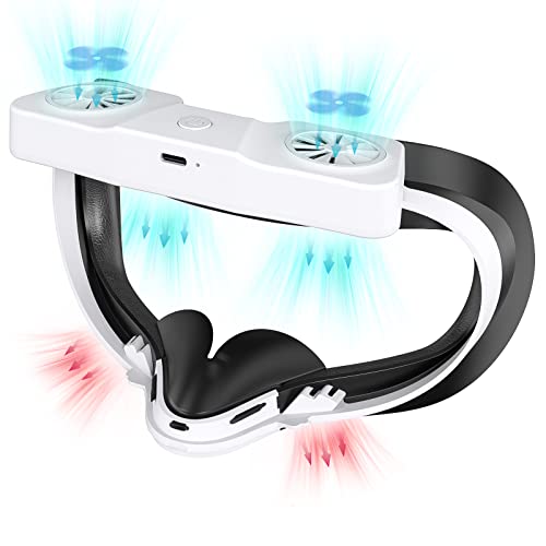 VR Cooling Fan Mask for Meta & Oculus Quest 2 Fan Accessories, RTTACRTT with Dual Magnetic Battery Pack, Soft Lycra Cotton,Cooler Fan Circulating Ventilation Eliminates Glasses Fogging