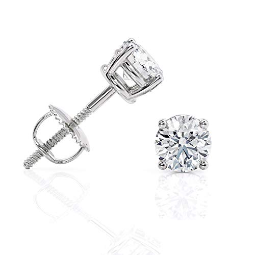 IGI Certified 1 Carat D-E Color Lab Grown Diamond Stud Earrings for Women in 14k White Gold with Secure Screw Back by Beverly Hills Jewelers