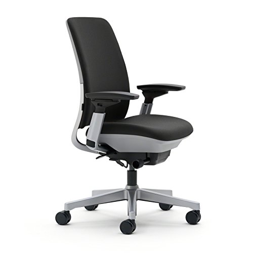 Steelcase Amia Ergonomic Office Chair with Adjustable Back Tension and Arms | Flexible Lumbar with Sliding Seat | Black Frame and Buzz2 Black Fabric