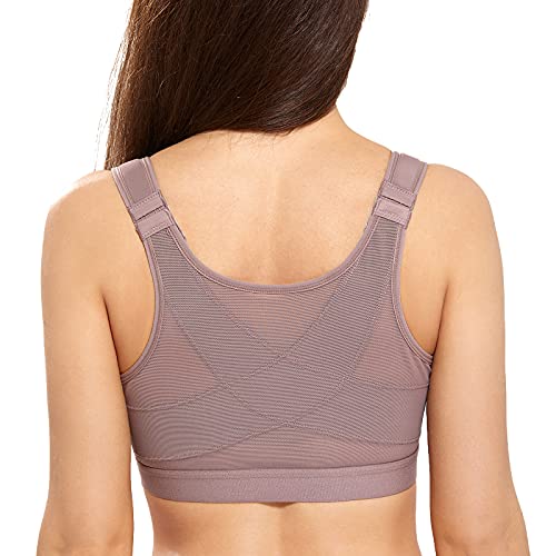 DELIMIRA Women's Full Coverage Front Closure Wire Free Back Support Posture Bra Mochaccino 34C