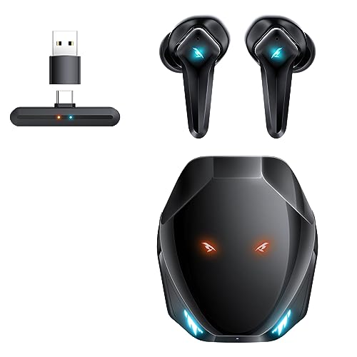 V1 Gaming Earbuds, 15ms Low Latency with 2.4Ghz Dongle, 3D Stereo Sound, Bluetooth 5.4, IPX4 Wireless Earbuds with Noise Cancelling Mic for PC, PS5, PS4, Switch, VR