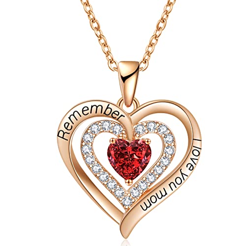 LIANYU Mom Christmas Gifts Birthstone Necklaces for Mom Diamond Heart Pendant Necklace for Women, Jewelry for Mom, Birthday Mothers Day for Mom Valentines Day for Wife Gifts for Her Mom Necklaces for Mother from Daughter, Rose Gold-Jan-Garnet