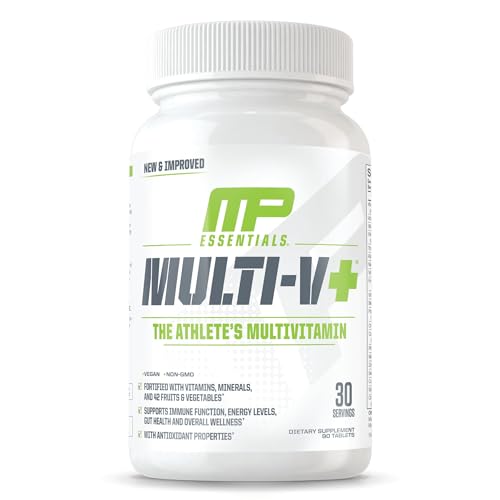 Muscle Pharm Essentials Multi-V+, The Athlete's Multi-Vitamin, Enhanced Energy, Performance & Immune Health, Daily Multivitamin for Men & Women with Minerals Plus Probiotics, 90 Tablets, 30 Servings
