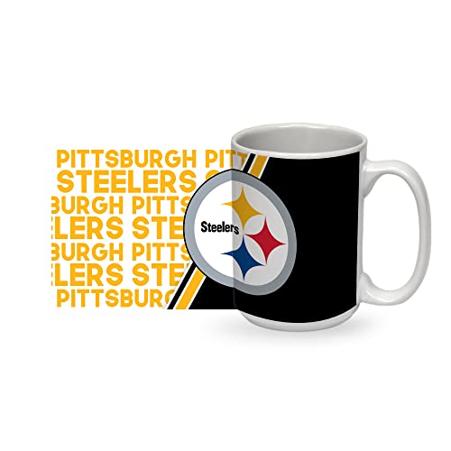 Rico Industries NFL Football Pittsburgh Steelers 15 oz White Ceramic Coffee Mug for NFL Fans