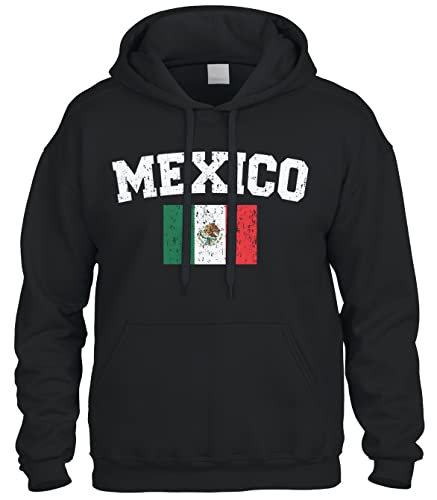 Cybertela Faded Distressed Mexican Mexico Flag Sweatshirt Hoodie Hoody (Black, X-Large)