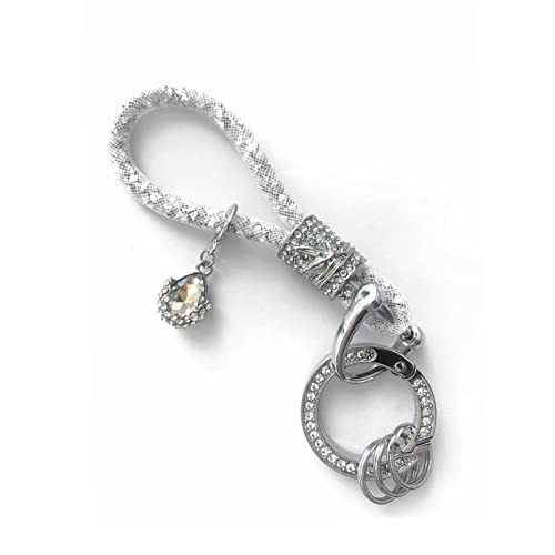 Jawmoy Pack-1 Bling Car Keychain, Rhinestones Keychain Accessories, Metal Crystal Key Chain Ring (Silver)