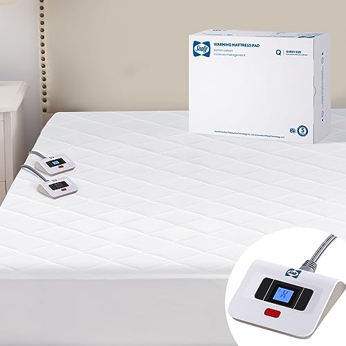 Sealy 3M Scotchgard Heated Mattress Pad | Quilted Cotton Electric Bed Warmer with 10 Heat Setting Dual Controller | 1-12 Hours Auto Shut Off | 17' Deep All Around Elastic Pocket, Queen