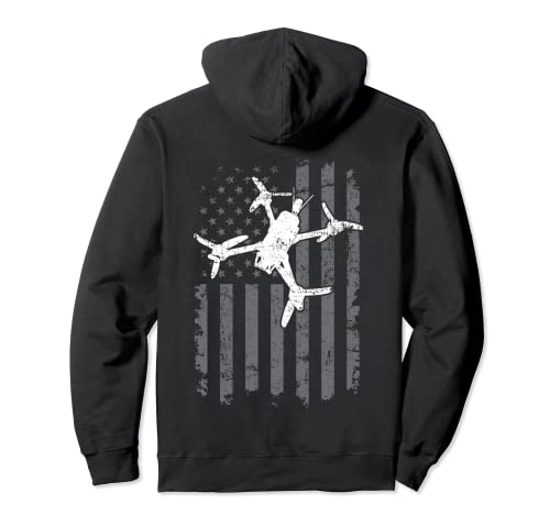 USA Flag FPV Drone Freestyle Race Quadcopter Pilot - ON BACK Pullover Hoodie
