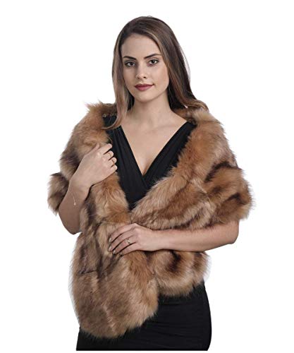 Lucky Leaf Women Winter Faux Fur Scarf Wrap Collar Shrug for Wedding Evening Party (Shawl Camel), Medium