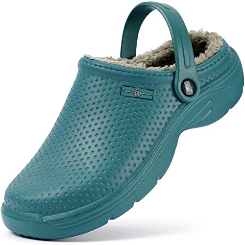 Winter House Slippers Soft Fur Lined Clogs Shoes Waterproof Garden Shoes Slip On Indoor Slippers Outdoor Walking Mules Green,8.5 Women/7.5 Men,Label Size 40