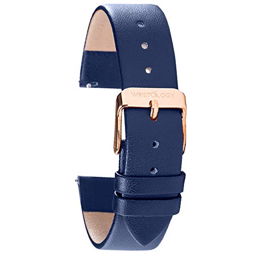 Wristology Replacemnt Watch band - Navy Blue Leather 16mm - Quick Release - Easy Change Mens | Womens Strap 16-LB024