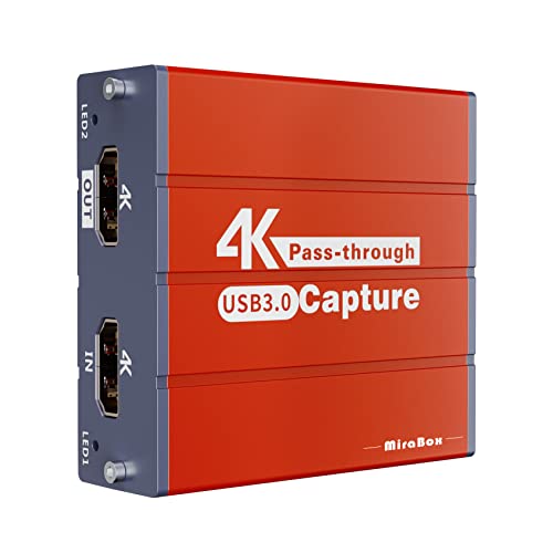 Mirabox USB3.0 4K HDMI Video Capture Card, 1080P 60FPS HD Game Capture Device Cam Link with HDMI Passthrough Work with Xbox PS5 PS4 Switch DSLR for OBS Twitch Live Streaming and Recording (Orange)