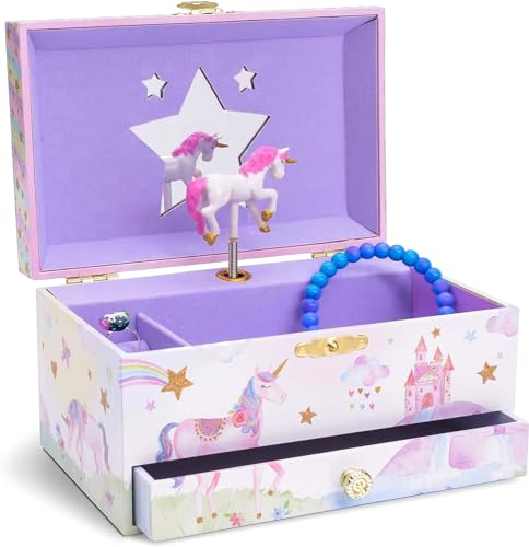 Jewelkeeper Jewelry Box for Girls with 1 Drawer, Party Unicorn Musical Jewelry Boxes, Beautiful Dreamer Tune and Spinning Unicorn Doll