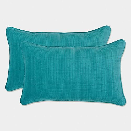 Pillow Perfect Forsyth Solid Indoor/Outdoor Lumbar Pillow Plush Fill, Weather and Fade Resistant,, Lumbar - 11.5' x 18.5', Blue , 2 Count