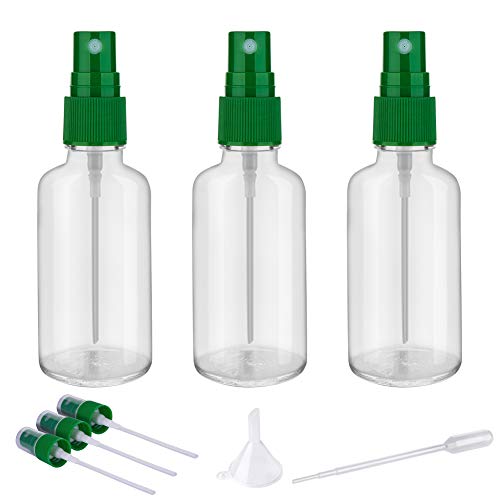 Hydior Empty Spray Bottles, 2oz Small Fine Mist Glass Spray Bottle For Essential oils, With Green Plastic Sprayer, 3pack