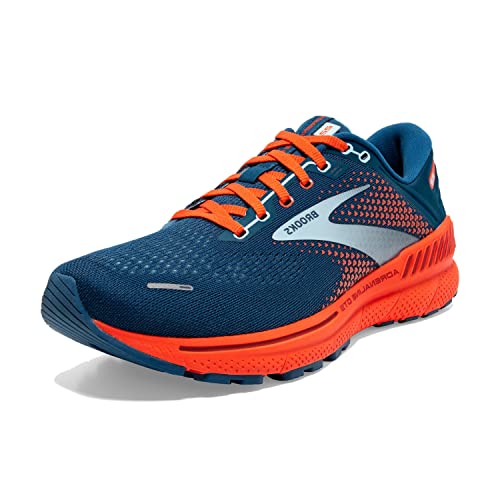 Brooks Men's Adrenaline GTS 22 Supportive Running Shoe - Blue/Light Blue/Orange - 9.5 Medium
