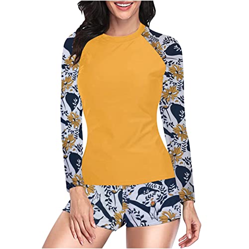 Deals of The Day Clearance Prime Women's Long Sleeve Surfing Swimsuits 2 Piece Bathing Suit Summer Beach Swim Suits Vacation Suit Swimwear Teen Swimsuits for Girls 14-16 S