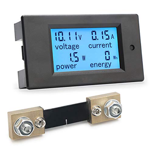 DC Battery Monitor, DROK DC Amp Meter 6.5-100V 12V 24V 48V 100A Digital Multimeter, Voltage Current Power Energy 4-in-1 Tester Gauge DC Volt Amp Watt Detector with LCD Display and Shunt