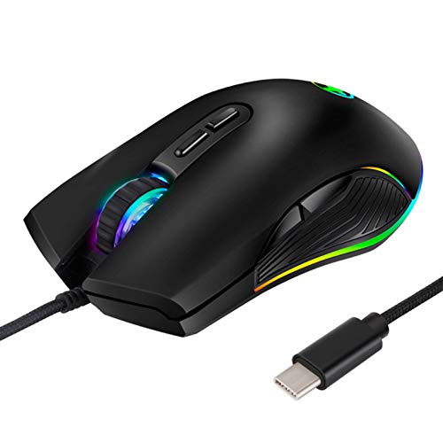 FIRSTMEMORY USB C Mouse Type C Ergonomic Wired Mouse RGB Gaming Mouse Optical Mice with Adjustable DPI 800/1600/2400/3200 Compatible with Notebook, PC, Laptop, MacBook and All Type-C Device (Black)
