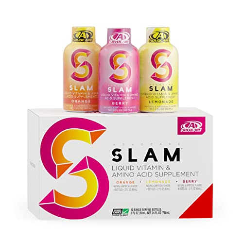 AdvoCare Slam Variety Pack - Liquid Vitamin & Amino Acid Supplement - B Vitamins for Energy - Sugar-Free Energy Supplement - Energy Supplements Sugar Free - Orange, Berry & Lemonade - 3 Drinks (2 Oz)