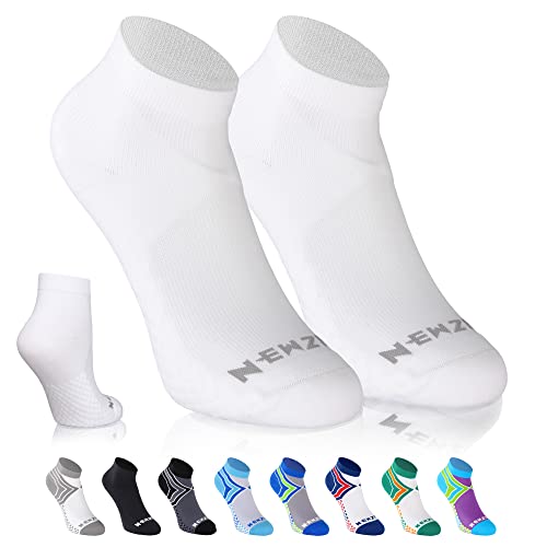 NEWZILL Low Cut Compression Socks - Unisex Running Socks with Embedded Frequency Technology for Heel, Ankle & Arch Support (Small, White)
