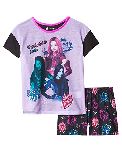 Disney Girls Descendants | Encanto Frozen Princess Little Mermaid Lilo & Stitch Raya 2-piece Loose-fit Pajama Set, Wickedly Cool 2, 10 US