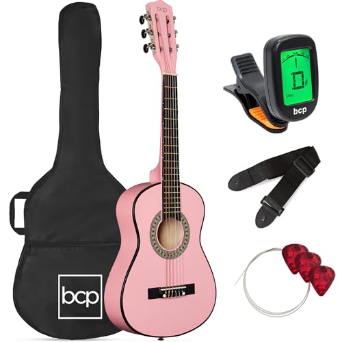 Best Choice Products 30in Kids Acoustic Guitar Beginner Starter Kit with Electric Tuner, Strap, Case, Strings - Pink