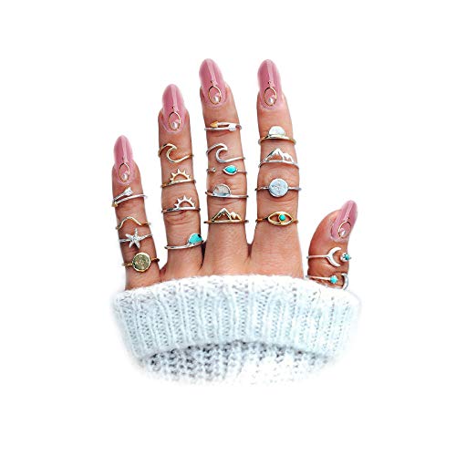 FUTIMELY Boho Retro Stackable Rings Sets for Teens Girls Women Rhinestone Knuckle Joint Finger Kunckle Nail Ring Sets gifts