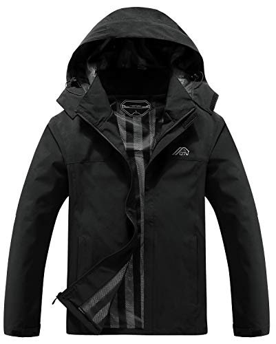 OTU Men's Lightweight Waterproof Hooded Rain Jacket Outdoor Raincoat Shell Jacket for Hiking Travel Black M