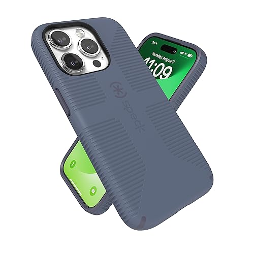 Speck iPhone 15 Pro Case - Built for MagSafe, Drop Protection Grip - Scratch Resistant, Soft Touch, 6.1 Inch Phone Case - CandyShell Grip Mystery Blue/Faded Denim