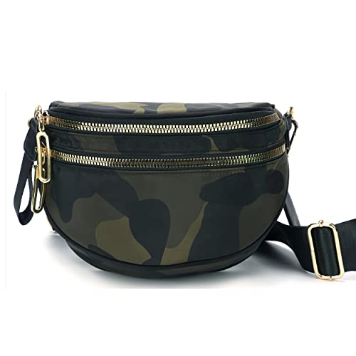 Crossbody Bags for Women Nylon Cross Body Travel Shoulder Handbags Lady Chest Purses Light Sling Backpack-Camo Green
