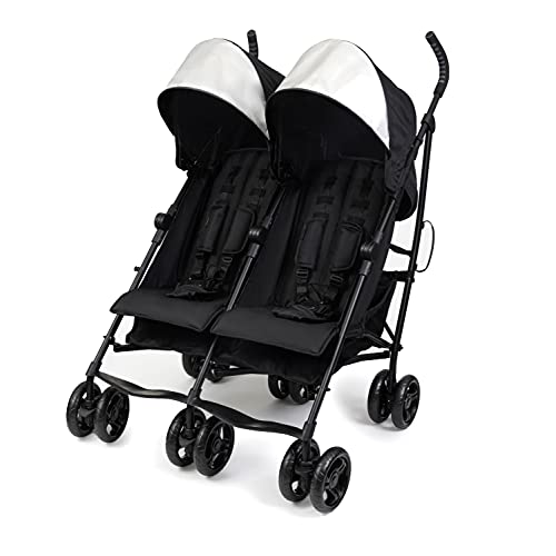Summer Infant 3Dlite Folding Lightweight Side by Side Double Stroller with 5-Point Safety Harness for Infants and Toddlers, Black