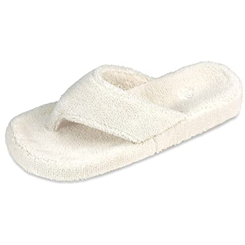 Acorn Women's Spa Thong Slippers with Cloud Contour Comfort - Arch Support and Plush Fluffy Terry Lining, Perfect for Beach, Camping, Poolside, or Bathroom Wear, Natural, 8 - 9