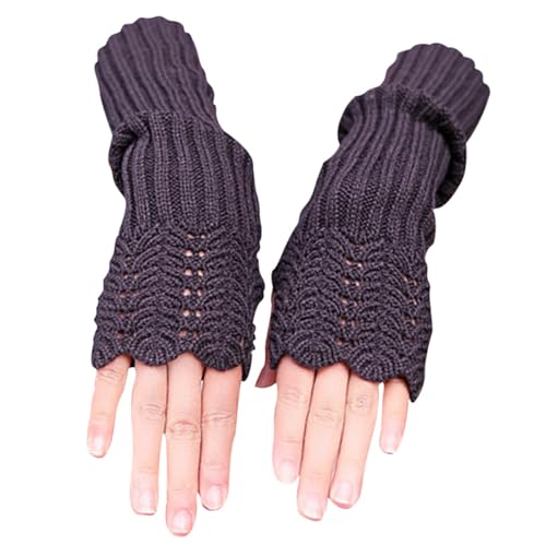 Novawo Women's Scale Design Winter Warm Knitted Long Arm Warmers Gloves Mittens (Dark Gray)