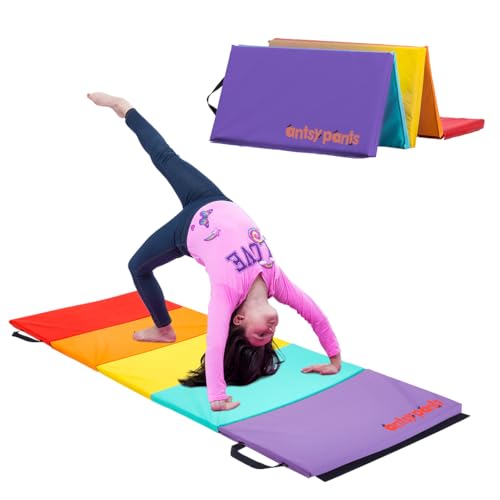 Antsy Pants Tumbling Mat – Gymnastics Mat, Easy to Clean Gym Mat, Sturdy, Foldable Tumbling Mat for Kids, Padded, Lightweight, Portable, Carrying Handle, Gymnastics Equipment for Activity Play, Original Colors