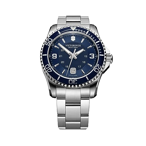 Victorinox Maverick Large Analog Quartz Watch with Blue Dial and Silver Stainless Steel Strap - Timeless Wristwatch