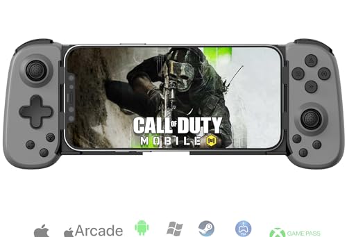 Wireless Controller for iPhone/Android/PC/iPad/Tablet/APPL Arcade MFi Games/Switch/PS4, Support Streaming on PS5/Xbox/PC Console, Cloud Gaming Gamepad Joystick - Turbo/6-Axis Gyro/Dual Motors -Grey