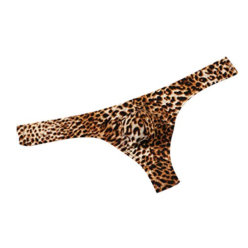 MuscleMate Hot Men's Leopard Print Thong G-String Underwear, Men's Leopard Print Thong Undie. (L, Gold)