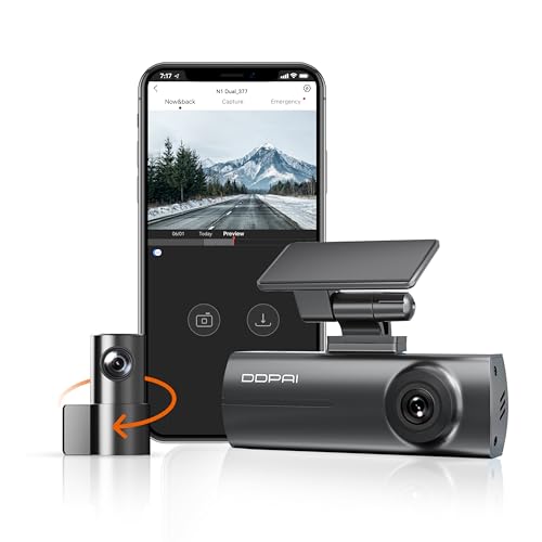 DDPAI Dash Cam Front and Rear, 1296P Front 1080P Rear Dash Camera for Cars, Built-in WiFi, Super Night Vision, Car Camera with Dual Captures Footage, 24H Parking Mode, G-Sensor, Loop Recording,N1 Dual