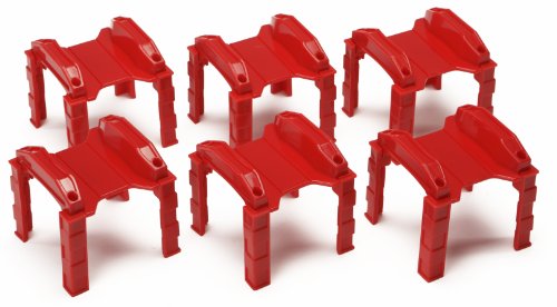 Multi Level Support Risers 6-Pack - Red Risers for Wooden Toy Train Set Creates 3 Levels of Tracks. Durable Hard Plastic Replacement Compatible with Major Brands