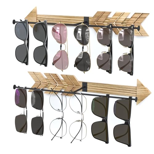 HYDERMUS Sunglass Organizer Storage for Wall with Rustic Wood Arrow Sunglass Holder Wall Mounted Eyeglass Holder Eyewear Haning Display Rack for Bedroom Entryway Carbonized Black