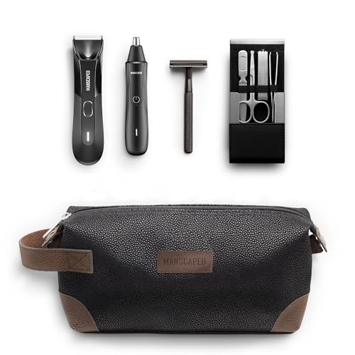 MANSCAPED The Tool Box 4.0 Contains: The Lawn Mower 4.0 Electric Trimmer, Weed Whacker Nose & Ear Hair Trimmer, The Plow 2.0, The Shears Four Piece Nail Kit, The Shed Toiletry Bag