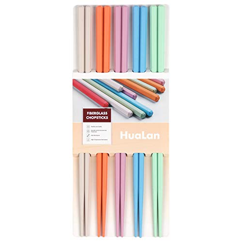 HuaLan Colorful Fiberglass Chopsticks, Dishwasher Safe Chopstick, Reusable Non-slip Chop Sticks, Lightweight Chopsticks 9 1/2 Inches, 5 Pairs