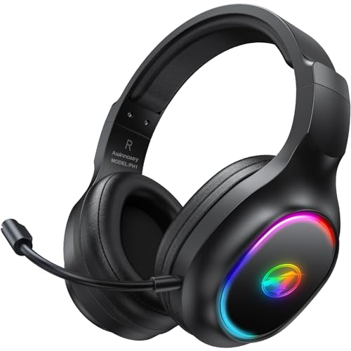 Awinnasey Wireless Gaming Headset for PS5, PS4, PC, Mac, Switch, 2.4GHz Bluetooth Wireless Gaming Headphones with Microphone Over Ear Wireless Headset 7.1 Surround Stereo Sound 30Hr Obsidian Black